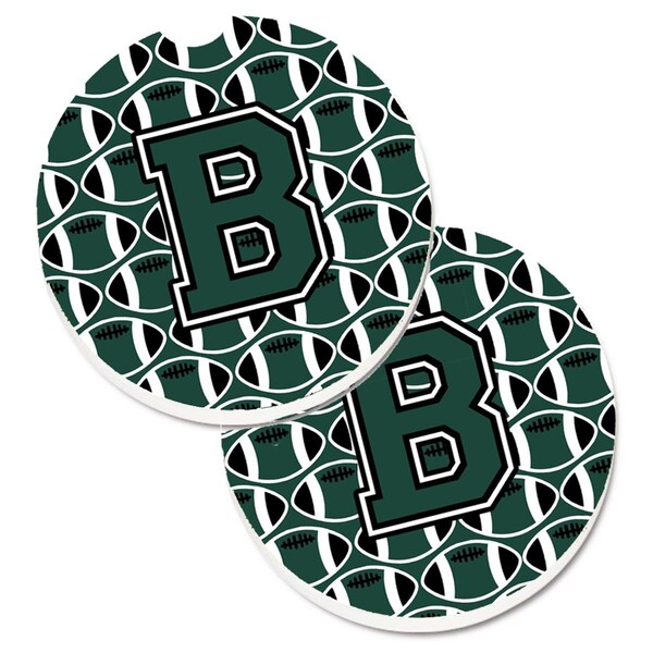 Carolines Treasures Letter B Football Green and White Set of 2 Cup Holder Car Coaster CJ1071-BCARC - main